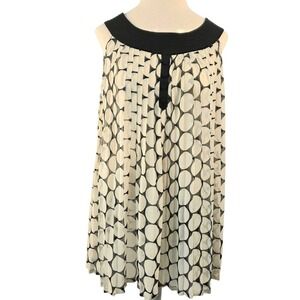 Sugarlips Polka Dot Pleated Tunic Dress Medium Mod Retro Black‎ White Sleeveless